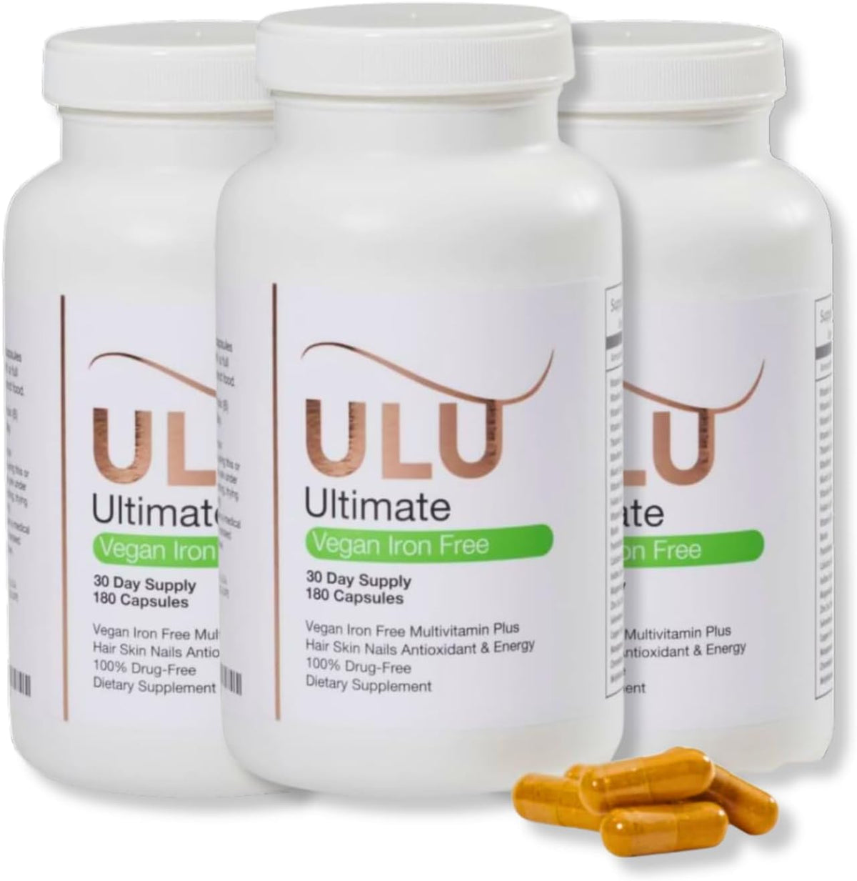 Ultimate Multivitamin: Vegan, Iron Free, Supports Healthy Hair, Skin and Nails, and Helps Maintain Normal Energy Levels with Better Sleep and Reduced Stress (Pack of Three - 540 Capsules) - görsel 1