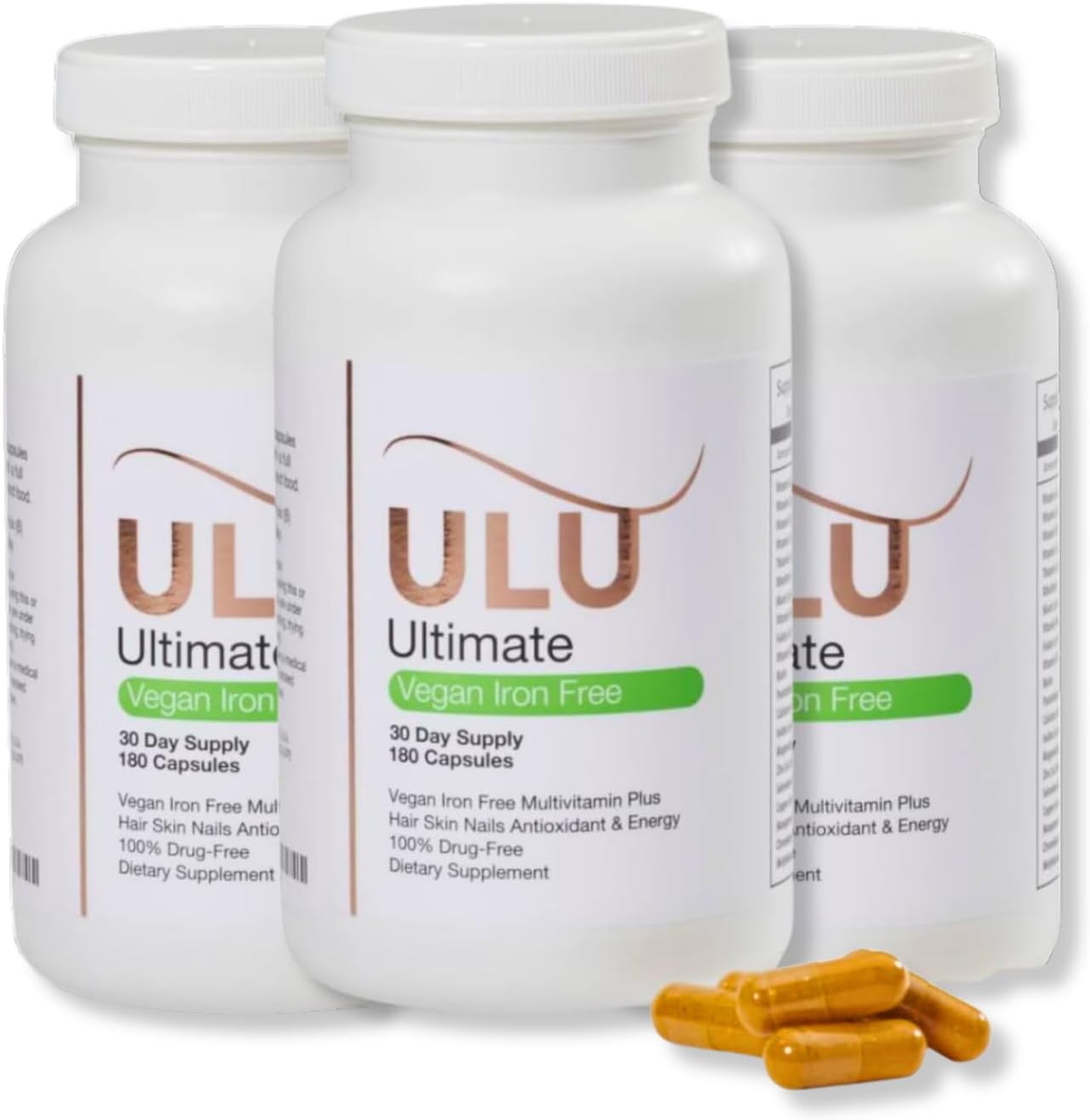 Ultimate Multivitamin: Vegan, Iron Free, Supports Healthy Hair, Skin and Nails, and Helps Maintain Normal Energy Levels with Better Sleep and Reduced Stress (Pack of Three - 540 Capsules) - görsel 1