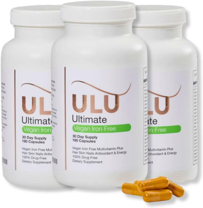 Ultimate Multivitamin: Vegan, Iron Free, Supports Healthy Hair, Skin and Nails, and Helps Maintain Normal Energy Levels with Better Sleep and Reduced Stress (Pack of Three - 540 Capsules)