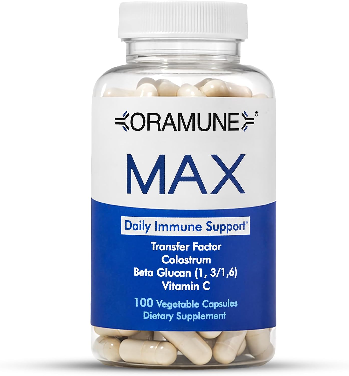 Oramune Max Support Supplement | Transfer Factor, Bovine Colostrum, Beta-Glucan and Vitamin C - 100 Capsules - görsel 1