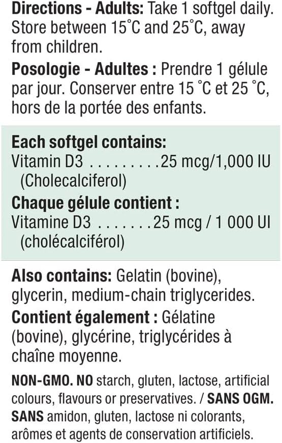 Jamieson Vitamin D 1000 IU (25 mcg) Softgels, 180 Count - görsel 3