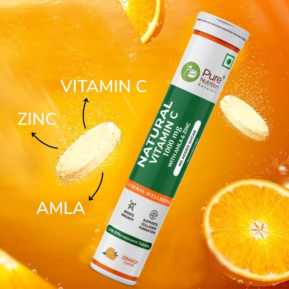 Pure Nutrition Vitamin C & Zinc Effervescent Tablets - 1000mg Amla Extract, Orange Flavour, 40 Tablets - görsel 6