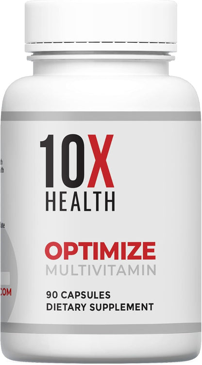 10X Health Optimise Methylated Multivitamin for Men and Women - 90 Capsules, 34-in-1 Formula with 800 mcg B12, 5-MTHF, NAC
