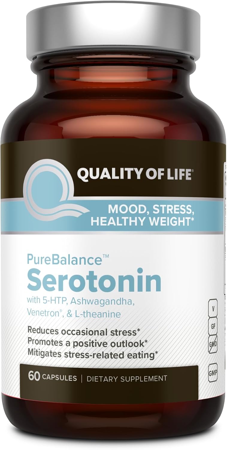 Quality of Life Pure Balance Serotonin Premium - Mood Support Food Supplement with 5-HTP, Venetron, Sensoril, Vitamin D3 & L-Theanine - 60 Capsules - görsel 1