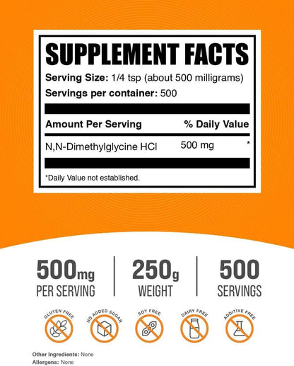 BulkSupplements.com DMG Powder - N,N-Dimethylglycine HCl Food Supplement (500mg per Serving, 250g)