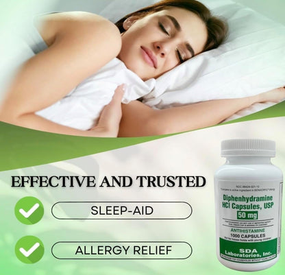 SDA LABORATORIES Diphenhydramine 50mg Allergy Relief, 1000 Capsules