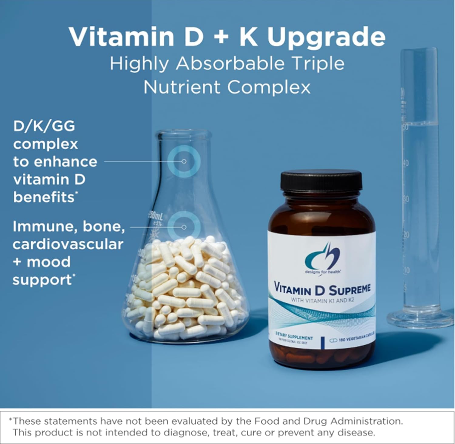 Designs for Health Vitamin D Supreme - Vitamin D3 5000 IU with Vitamin K2 MK-4, K1, and GG - Bone and Immune Support (60 Capsules) - görsel 2