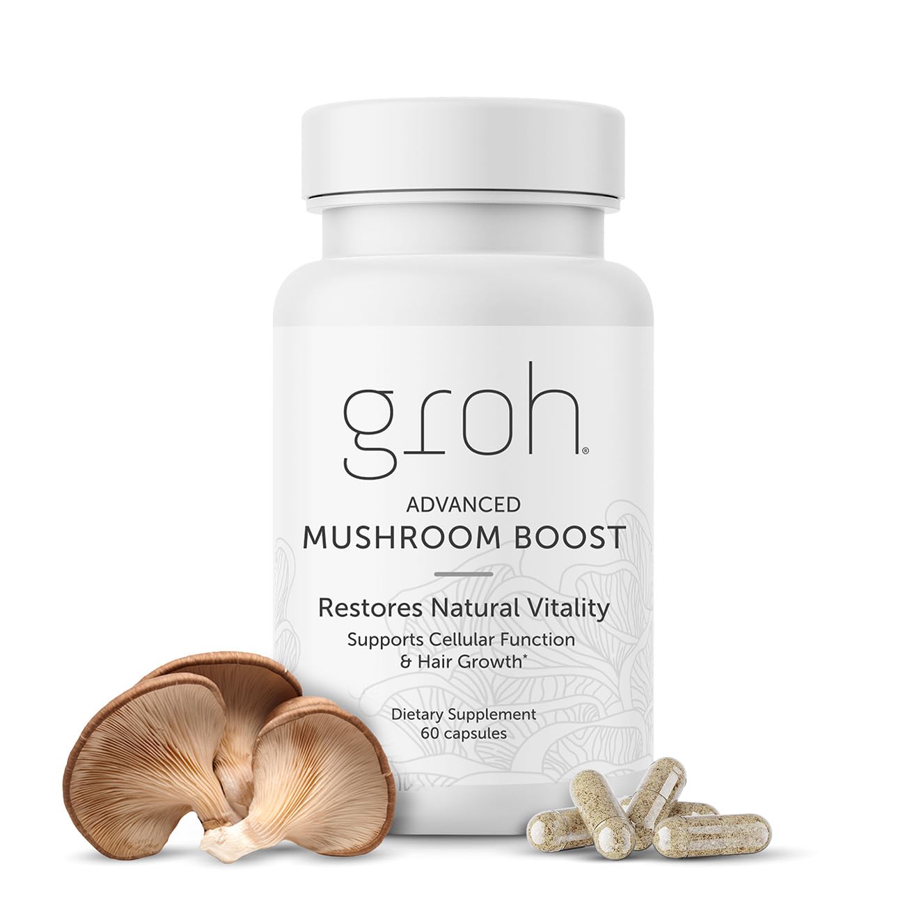 Groh Daily Vitality Boost - All Natural Hair, Skin and Nails Supplement with ErgoD2 - 60 Capsules - görsel 1