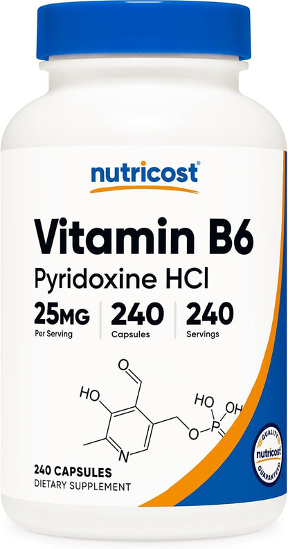 Nutricost Vitamin B6 (Pyridoxine HCl) 25mg, 240 Capsules – Non-GMO, Gluten-free and Vegetarian Friendly