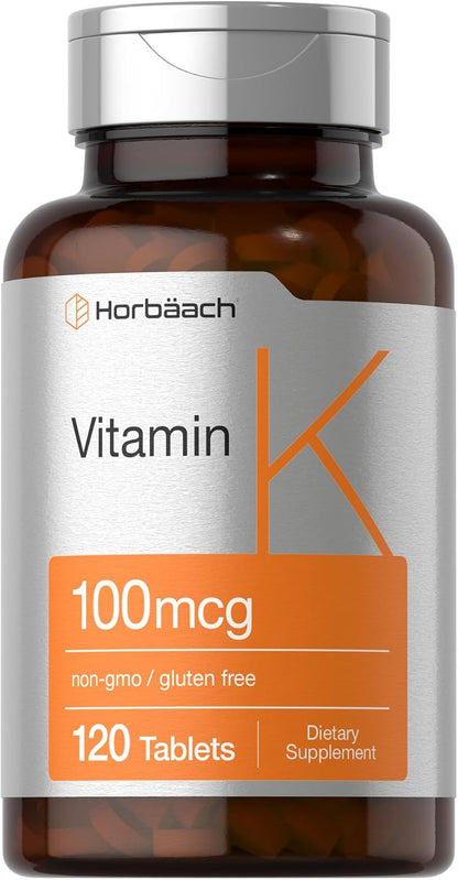 Horbäach Vitamin K Supplement | 100mcg | 120 Tablets | Vegetarian, Non-GM & Gluten-free