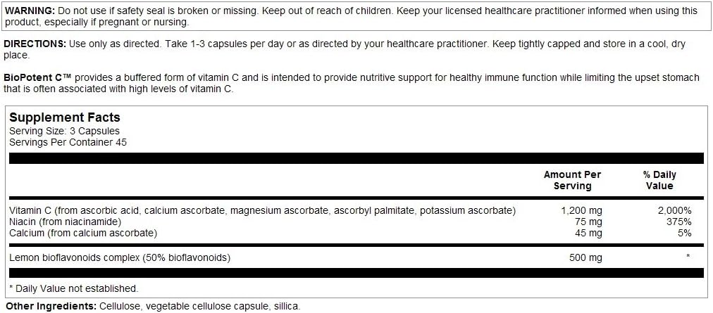 Nutra BioGenesis BioPotent C - Vitamin C with Citrus Bioflavonoids, 135 Vegan Capsules - görsel 2