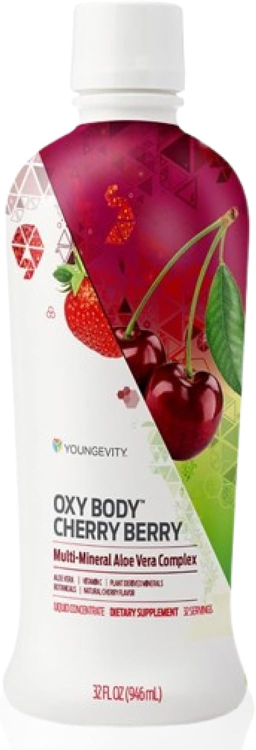 Youngevity Oxybody Cherry Berry Vitamins Minerals & Botanicals – Aloe Vera Liquid Supplement, 946 ml (Pack of 4) - görsel 1