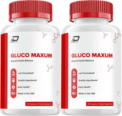 Gluco Maxum Capsules - Advanced All-Natural Food Supplement for Healthy Levels (2 Pack, 120 Capsules)