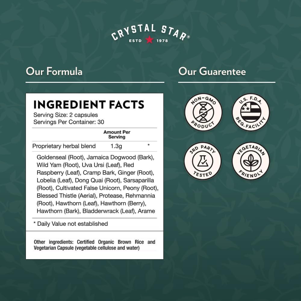 Crystal Star Women's Best Friend – Herbal Menstrual Relief Supplement with Dong Quai, Cramp Bark, Hawthorne and Red Raspberry (60 Capsules) - görsel 4