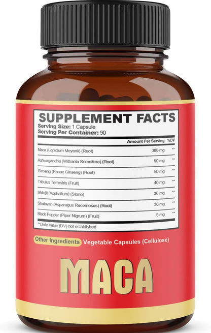 agobi Maca Root Capsules - 7-in-1 Herbal Blend for Energy and Mood, 90 Vegan Capsules (3-Month Supply)