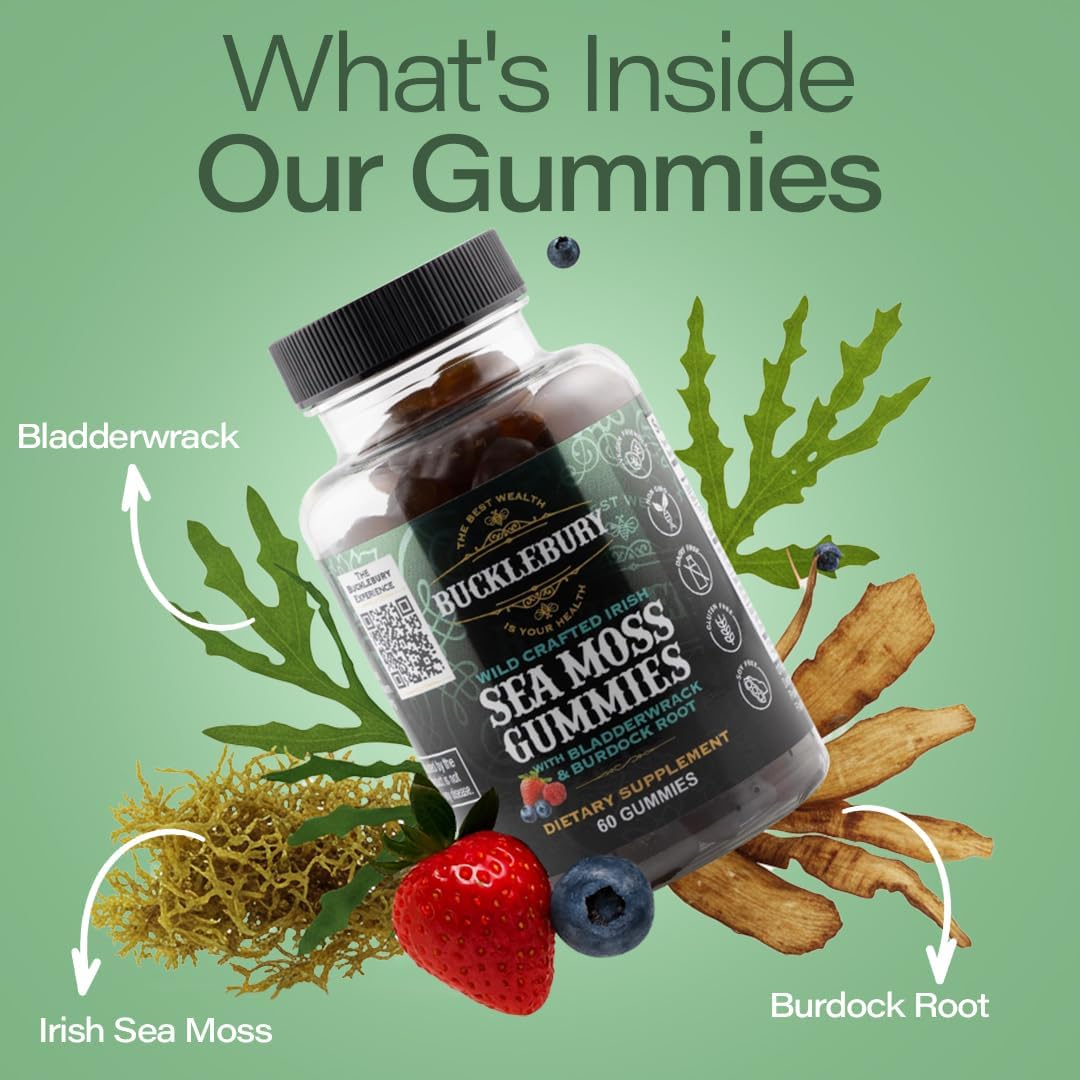 BUCKLEBURY Wild Crafted Irish Sea Moss Gummies - Vegan Multivitamin with Bladderwrack & Burdock Root (60 Gummies) - görsel 8