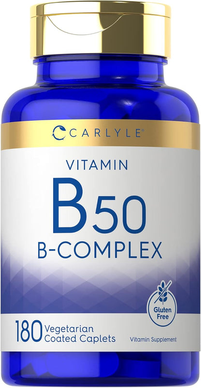 Carlyle Vitamin B50 Complex | 180 Caplets | Vegetarian, Non-GM, Gluten-free