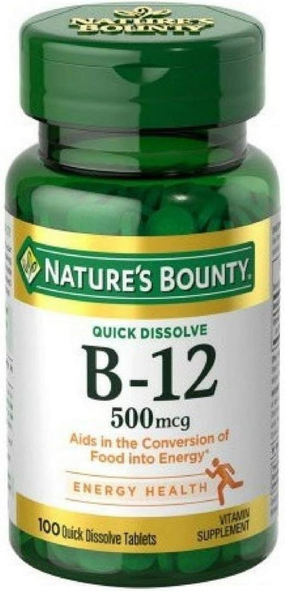 Nature's Bounty Vitamin B12 500 mcg Microlozenges, 100 Count (Pack of 6)