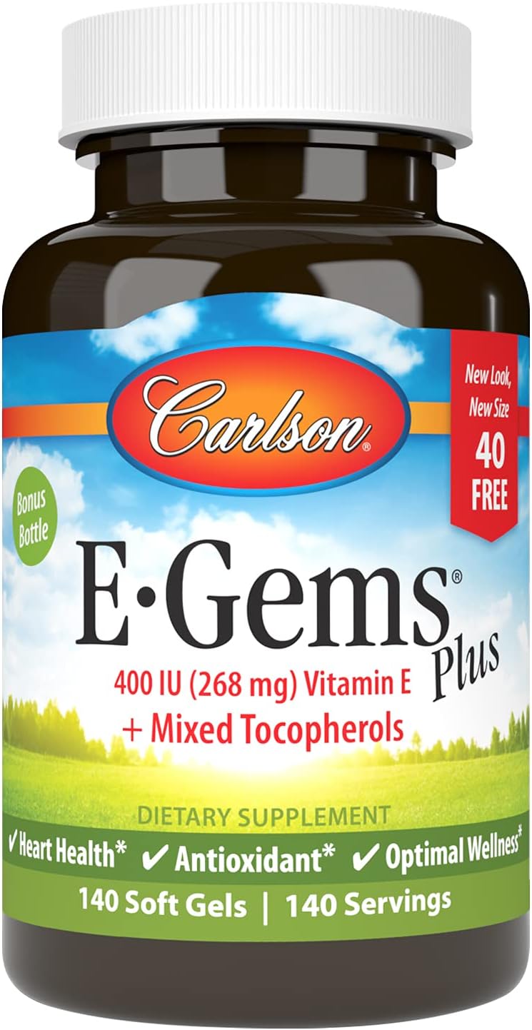Carlson - E-Gems Plus, 400 IU (268 mg), Natural-Source Vitamin E, Optimal Wellness, 140 Soft Gels - görsel 1