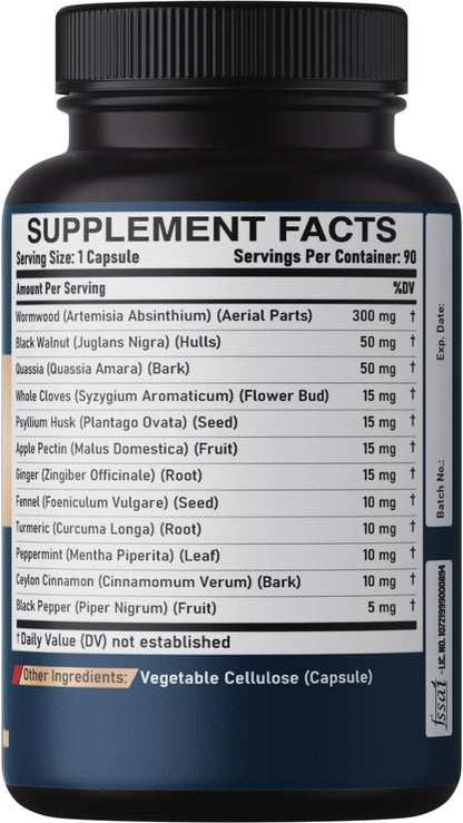 DEDICAD 12in1 Wormwood Black Walnut Clove Capsules - Immune and Wellbeing Support - 90 Vegan Capsules (3-Month Supply)
