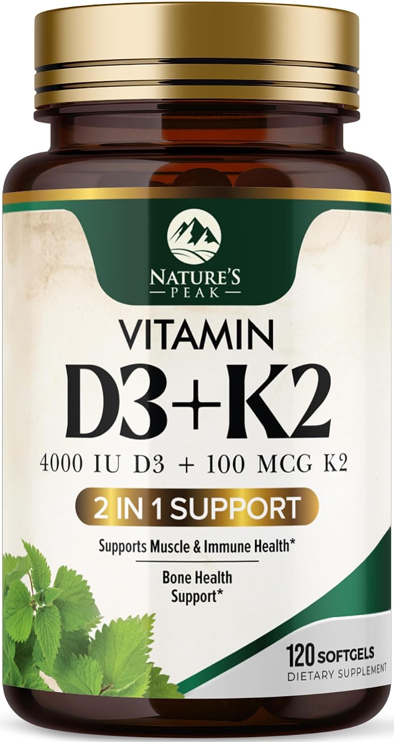 Nature's Peak Vitamin D3 K2 - High Strength 4000 IU D3 + K2 MK7 - 120 Soft gel capsules - görsel 1