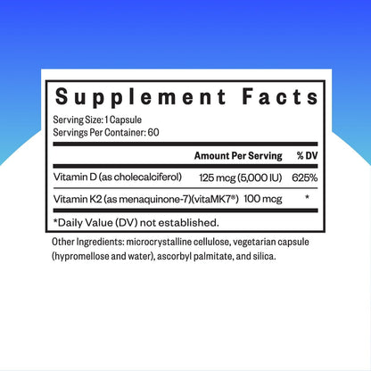 Seeking Health Vitamin D3 + K2 - Immune System and Bone Health Support with Vitamin D3 (Cholecalciferol) & Vitamin K2 (Menaquinone-7) - Vegetarian Vitamin D & K Supplement - 60 Capsules