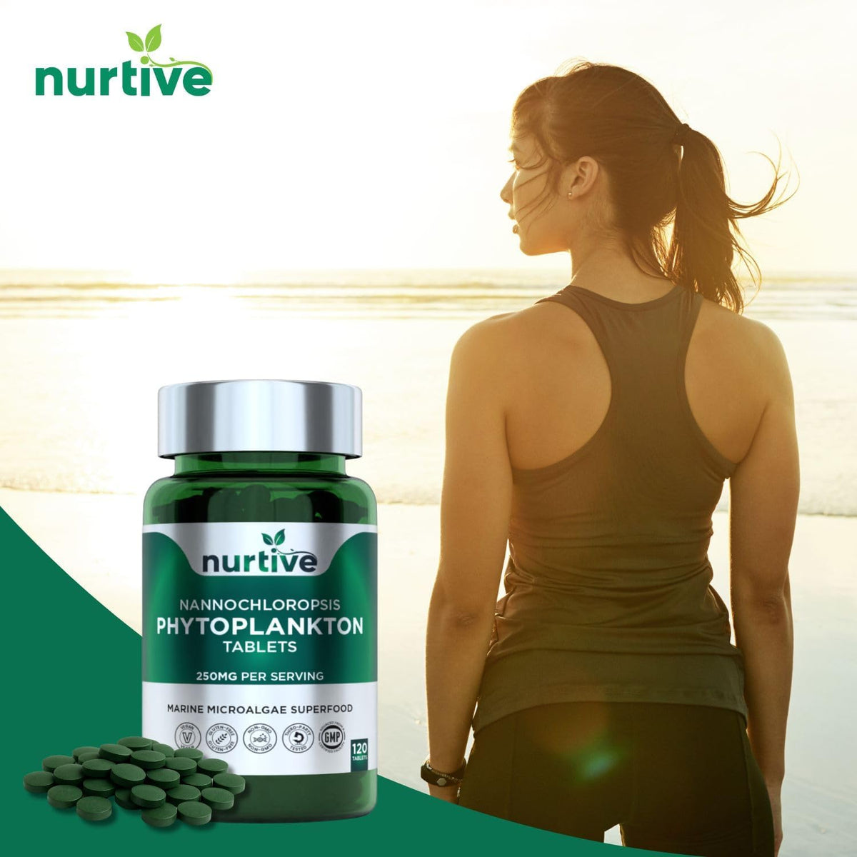 NURTIVE Nannochloropsis Phytoplankton Tablets – 250mg, 120 Tablets - görsel 6