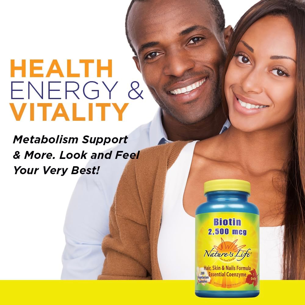 Nature's Life Biotin 2500mcg | Healthy Hair, Skin & Nails Support | 200 Vegetable Capsules - görsel 3
