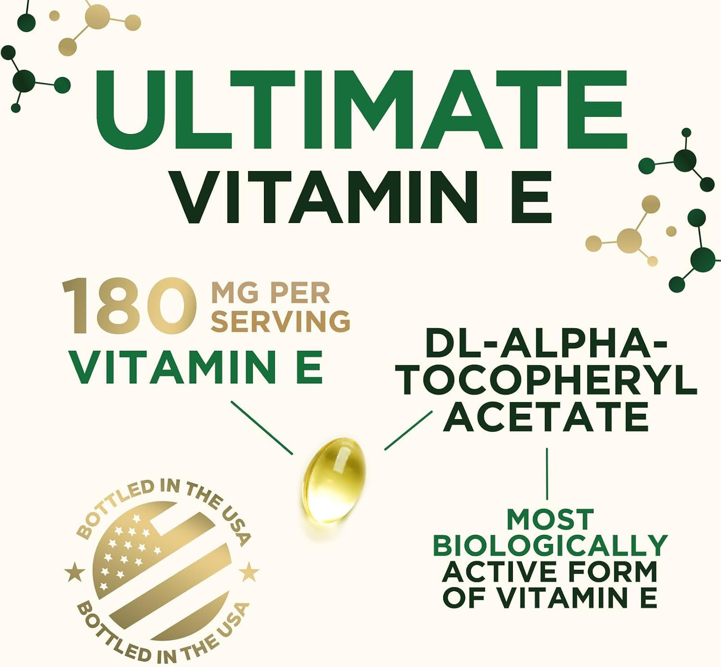 Vitamin E 180mg Per Serving - dl-Alpha Tocopherol Supplement for Skin and Immune Support - 60 Soft gel capsules - görsel 3