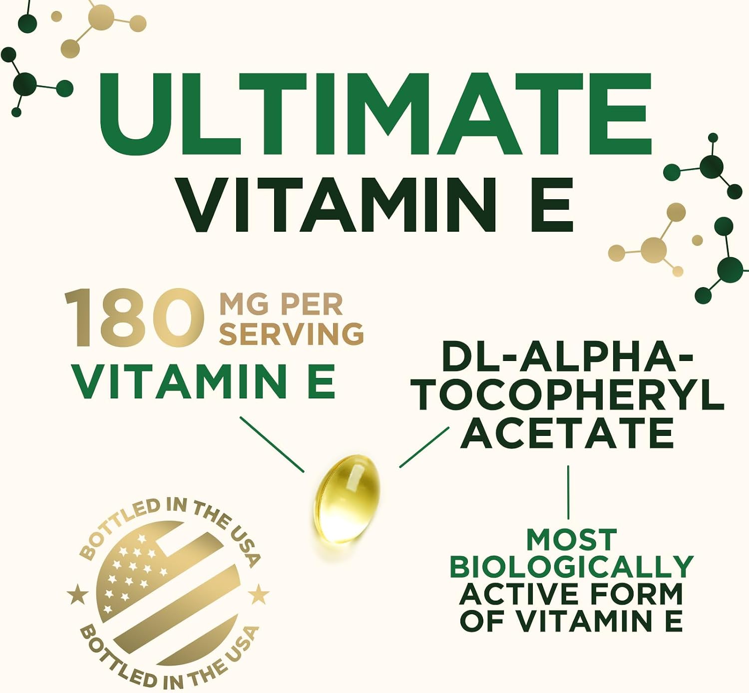 Vitamin E 180mg Per Serving - dl-Alpha Tocopherol Supplement for Skin and Immune Support - 60 Soft gel capsules - görsel 3