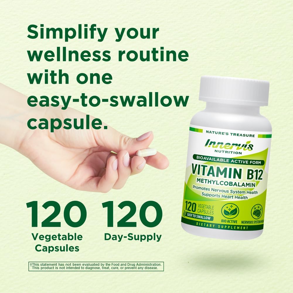 Methyl B12 1000mcg (120 Caps) – High Absorption Methylcobalamin for Sustained Energy, Nerve & Heart Health* – Vegan Vitamin B12 by Innervis Nutrition - görsel 5