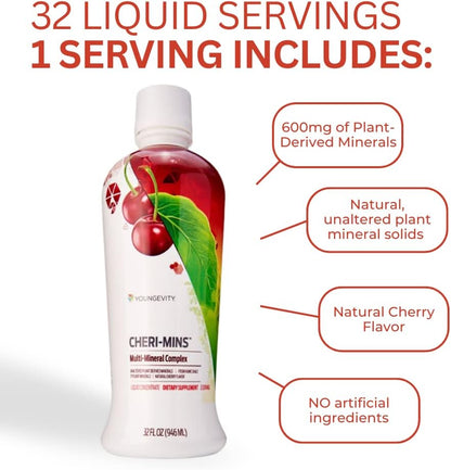 Youngevity Cheri-Mins™ Plant Derived Liquid Minerals - Great Tasting Formula - 77+ Natural Unaltered Trace Minerals - Colloidal Form Humic Shale (946 ml - Pack of 2)