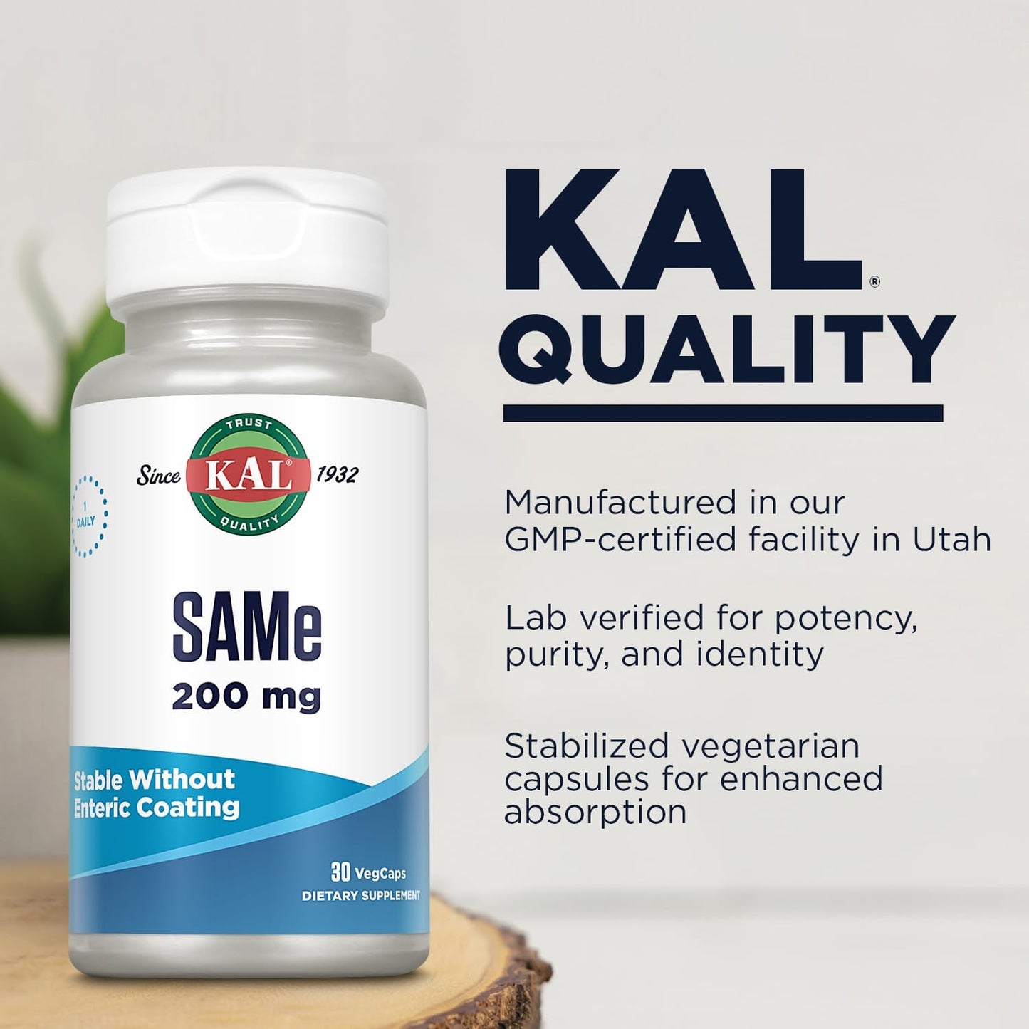KAL SAM-e 200mg – S-Adenosyl-L-Methionine Supplement for Nervous System, Wellbeing and Mood Support – Enhanced Absorption, Vegetarian, 30 Veg Capsules - görsel 4