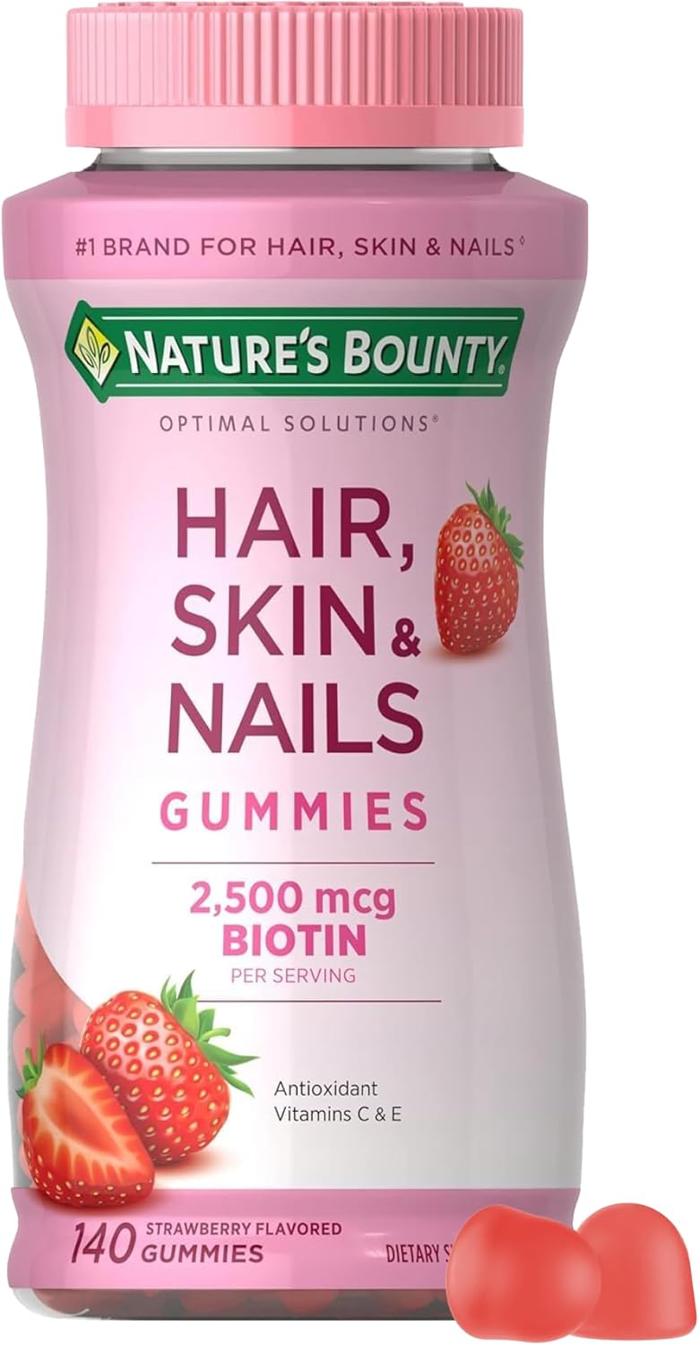 Nature's Bounty Hair, Skin & Nails Biotin Gummies - Strawberry Flavour - 2500 mcg - 140 Gummies (70 Servings) - görsel 1