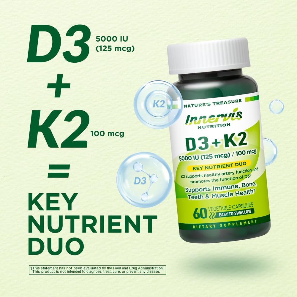 Vitamin D3 5000 IU + K2 MK-7 100mcg – Bone, Heart & Immune Support – 60 Capsules - görsel 4