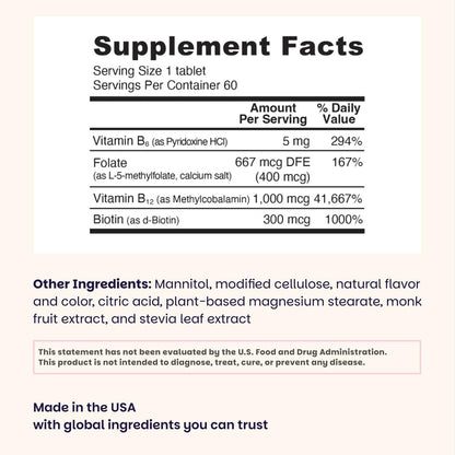 EZ Melts Energy, Memory & Mood Enhancer - B Vitamins Supplement with Vitamin B12, B6, Folic Acid & Biotin - Non-GMO & Vegan - Cherry Berry - 60 Dissolvable Tablets
