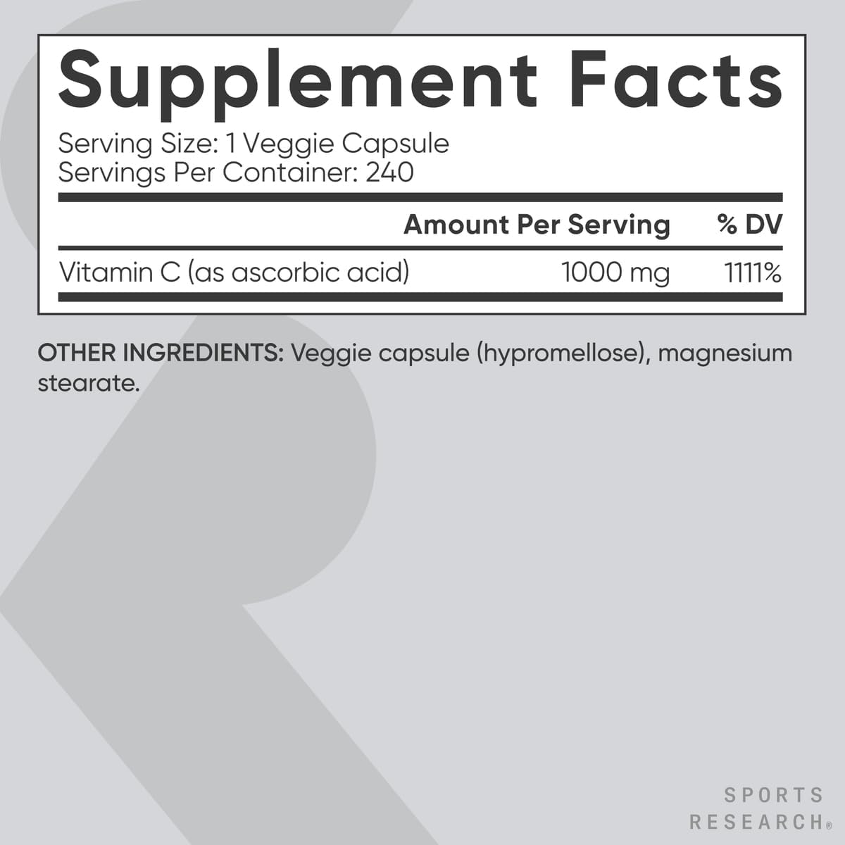 Sports Research High Potency Vitamin C 1000mg - Vegan, Non-GM, Gluten-free - 240 Veggie Capsules - görsel 5