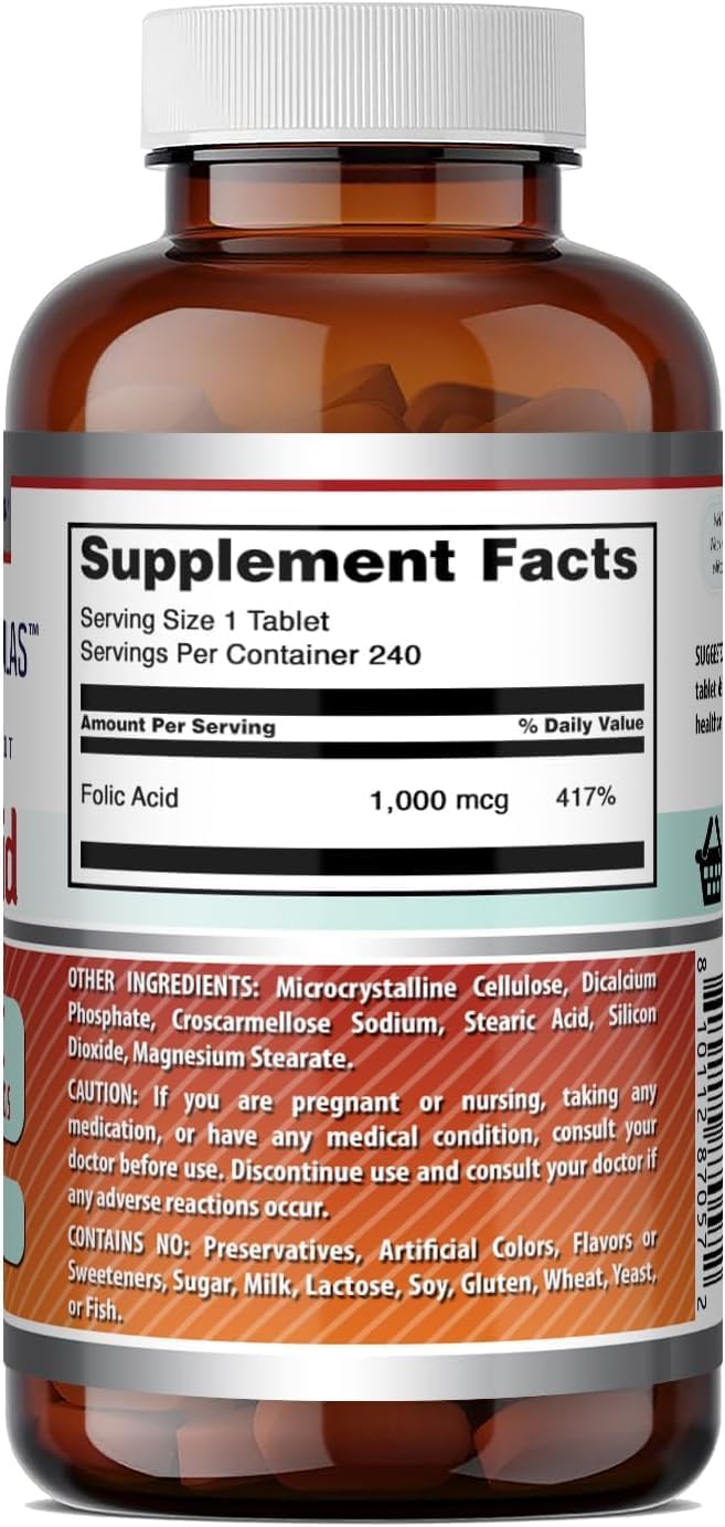 Amazing Formulae Folic Acid 1000 mcg (1 mg) Tablets, 240 Tablets (3 Pack) - görsel 5