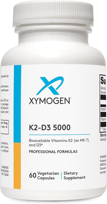 XYMOGEN K2-D3 5000 - Vitamin D3 and K2 Supplement, 120 Capsules