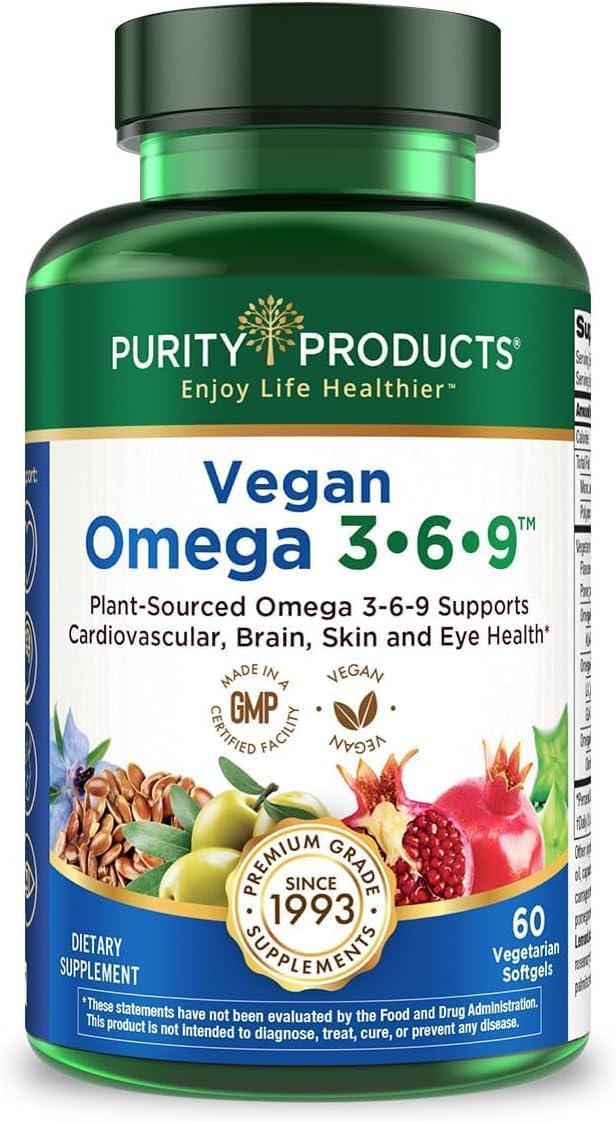 Purity Products Vegan Omega 3-6-9 – 5-in-1 Plant-Based Essential Fatty Acid Complex (60 Softgels) - görsel 1