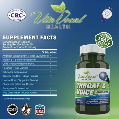 VitaVocal Throat & Voice Enhancer - Natural Herbal Food Supplement for Vocal Clarity and Throat Comfort