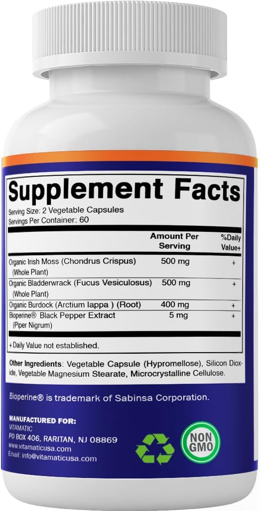 Vitamatic Irish Sea Moss – 120 Vegetarian Capsules with Bladderwrack & Burdock Root - görsel 7