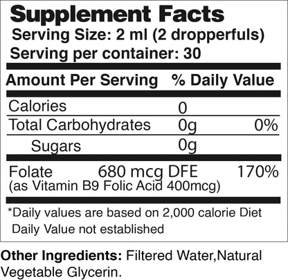 Life Solutions Vitamin B9 Liquid Drops, Folic Acid 400 mcg, 60 ml