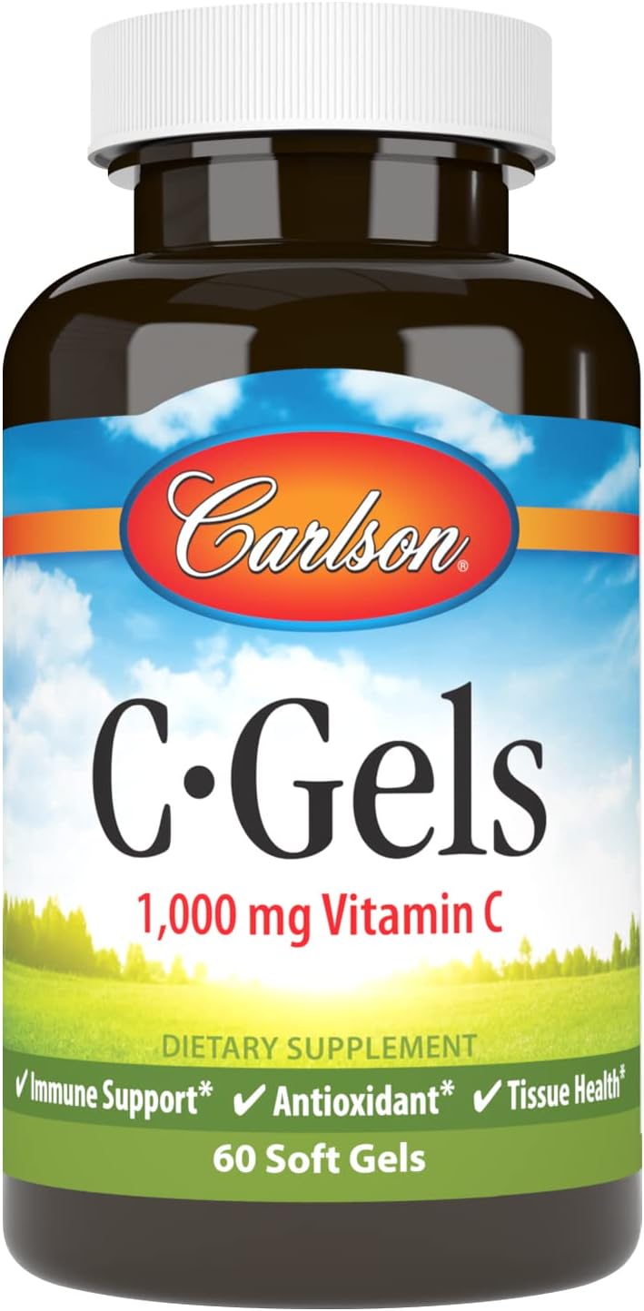 Carlson C-Gel, 1000 mg Vitamin C, Immune Support & Tissue Health, Antioxidant, 60 Soft Gels - görsel 1