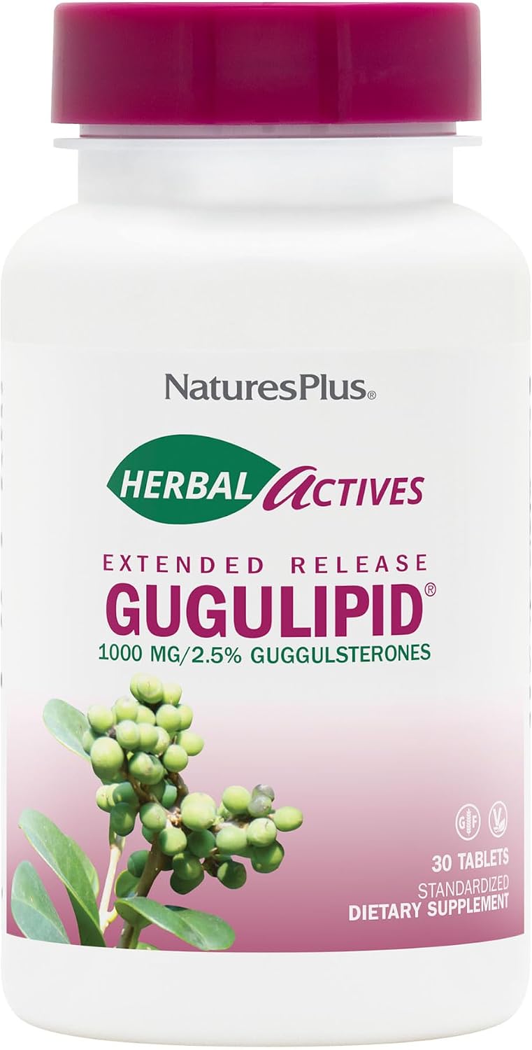 NaturesPlus Herbal Actives Gugulipid, Prolonged Release - 1000 mg, 2.5% Guggulsterones - 30 Vegan Tablets - görsel 1