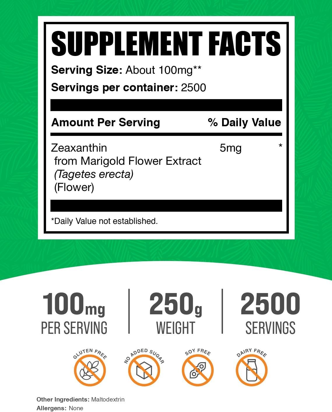 BulkSupplements.com Zeaxanthin Powder - 5mg per Serving, 250g - görsel 2