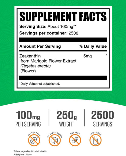 BulkSupplements.com Zeaxanthin Powder - 5mg per Serving, 250g
