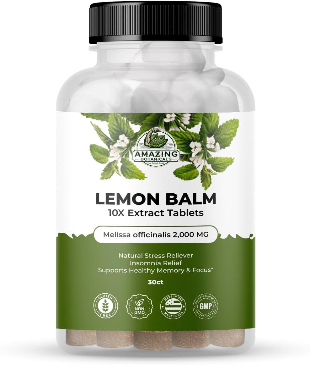 Amazing Botanicals Lemon Balm 10X Extract Tablets – 200 mg per Serving, 30 Tablets - görsel 1