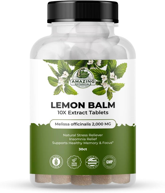 Amazing Botanicals Lemon Balm 10X Extract Tablets – 200 mg per Serving, 30 Tablets