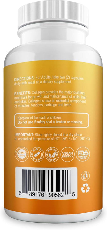 Aura Vitamin Hydrolysed Collagen with Vitamin C and Hyaluronic Acid Capsules, 500 mg, 120 Capsules (2 Bottles)